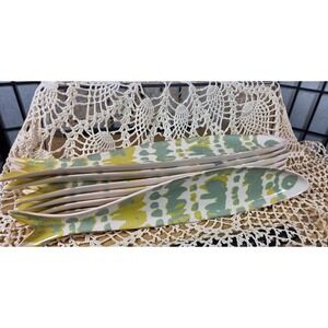 Threshold Fish Shaped Stoneware Abstract Ikat Serving Platter Set of 7